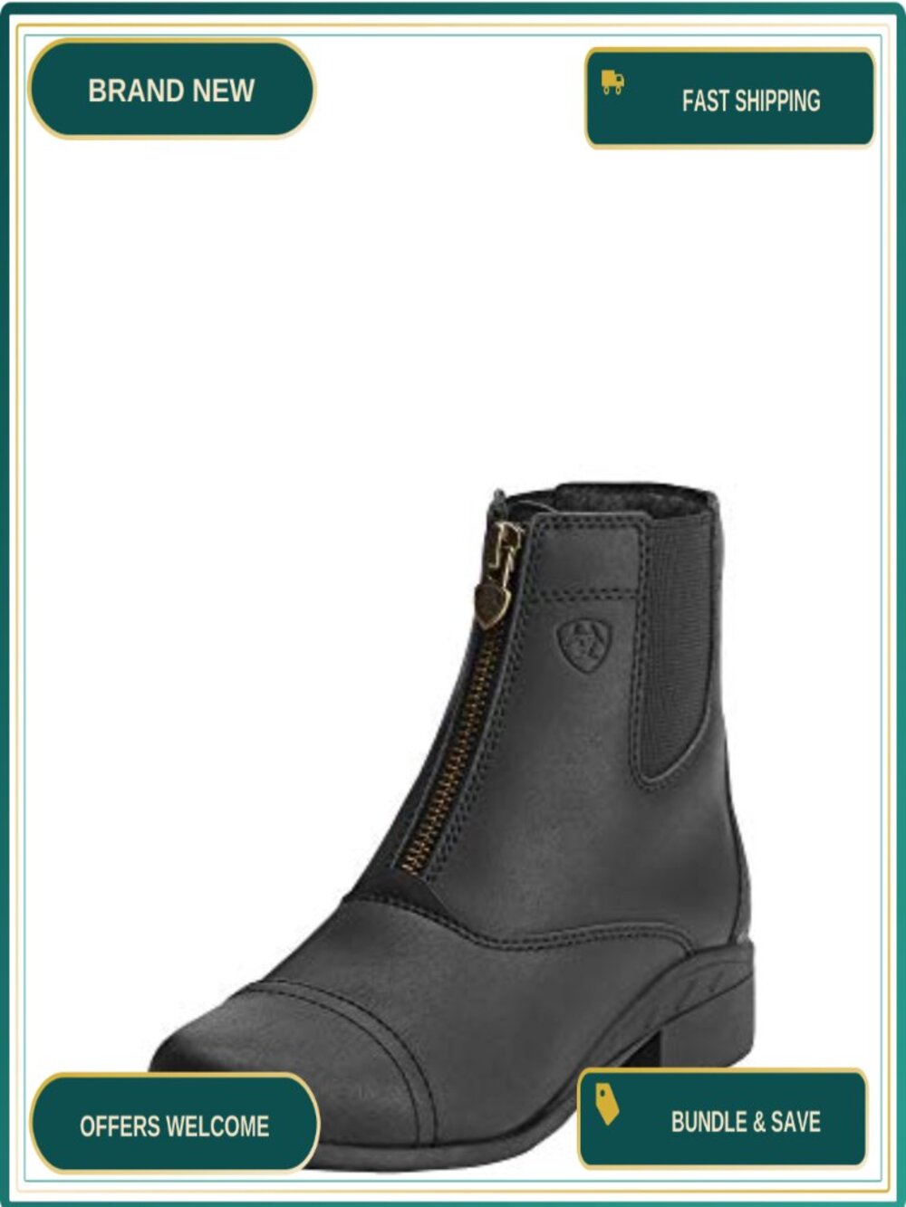 Full-Grain Leather Kids Scout Zip Paddock Chelsea Boots with Block Heel and